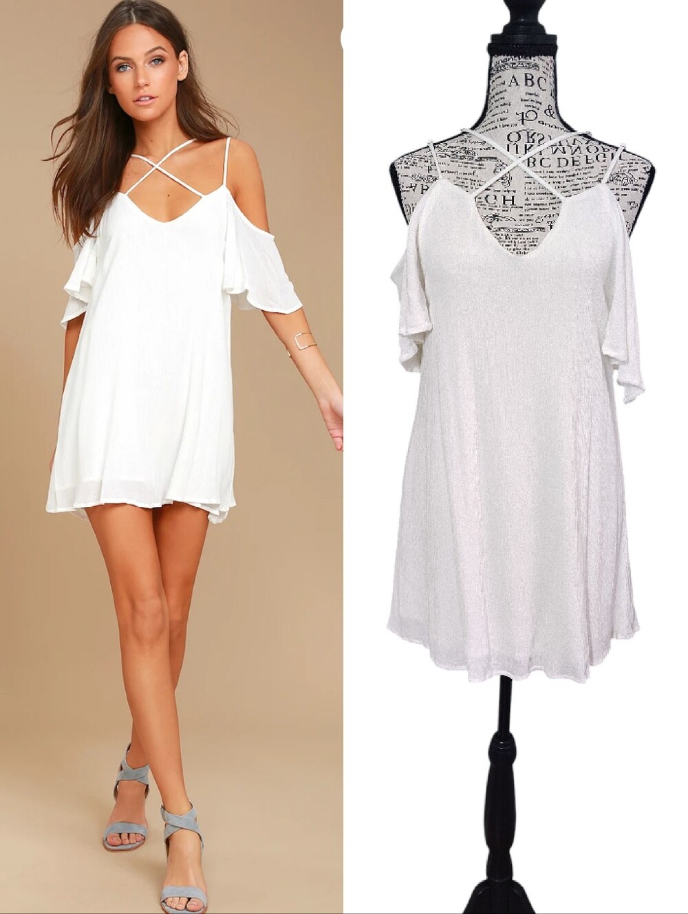 Lulus Afterglow White Strappy Cold Shoulder Mini Shift Dress Large